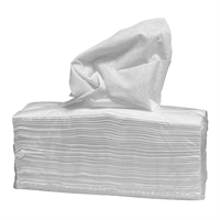 Nonwoven torkdukar, vit färg. Paketerade i genomskinlig plast, hål på topppen, sticker ut torkpapper