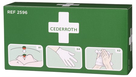 Skyddspaket Cederroths - andningsmask, handskar och sårtvättare